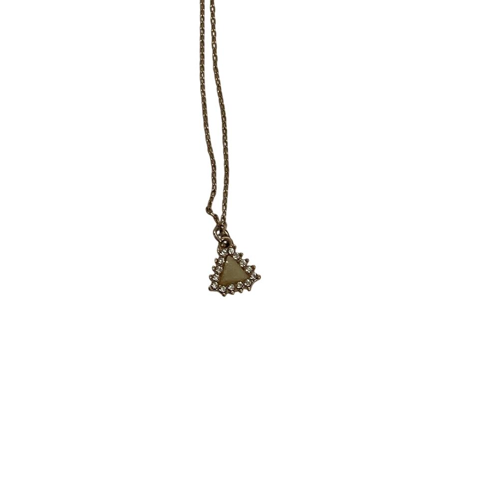 Cream Rhinestone triangle Pendant Necklace Gold Tone